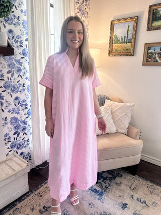 Striped Midi Dress- Pink-K. Ellis Boutique