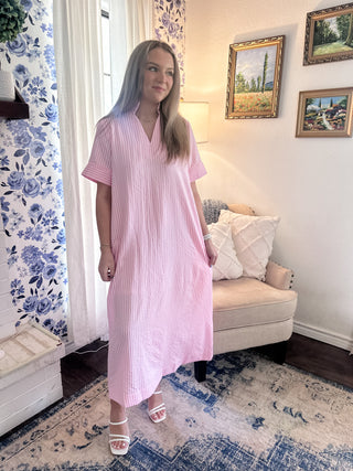 Striped Midi Dress- Pink-K. Ellis Boutique