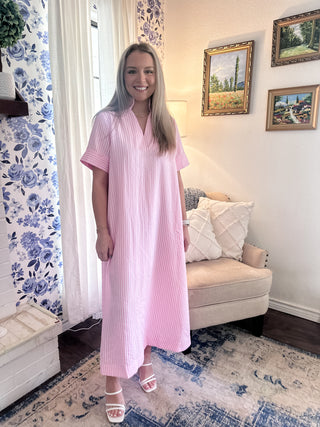 Striped Midi Dress- Pink-K. Ellis Boutique