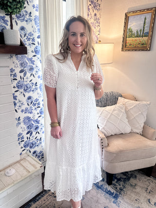 Courtney Eyelet Midi- Off White-K. Ellis Boutique