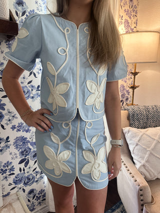 Clara Floral Applique Mini Skirt- Light Blue-K. Ellis Boutique