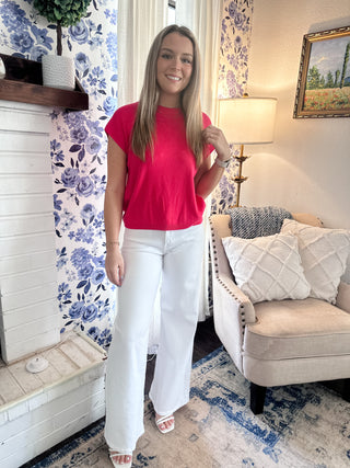 Hailey Cap Sleeve Knit- Fuschia-K. Ellis Boutique