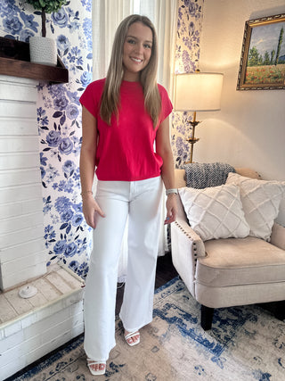 Hailey Cap Sleeve Knit- Fuschia-K. Ellis Boutique