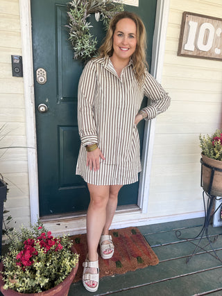 Tara Shirt Dress- Brown-Mini Dress-K. Ellis Boutique