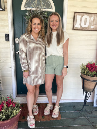 Woven Pintuck Shorts- Matcha-Shorts & SKirts-K. Ellis Boutique