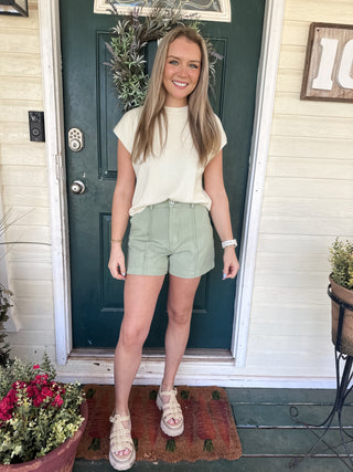 Woven Pintuck Shorts- Matcha-K. Ellis Boutique