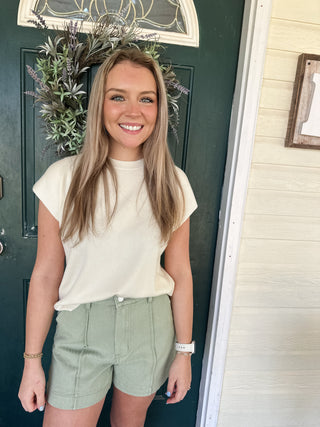 Woven Pintuck Shorts- Matcha-K. Ellis Boutique