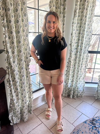 East Coast Summer Stripe Shorts- Tan-Shorts & SKirts-K. Ellis Boutique
