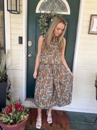 Willow Sleeveless Printed Top- Deep Olive-Sleeveless Top-K. Ellis Boutique