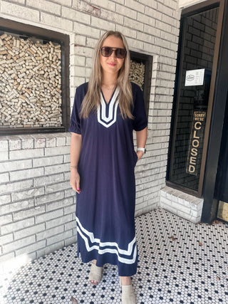 saba midi dress in navy Bronx Banco Saba Embroidered Mesh Midi-Dress