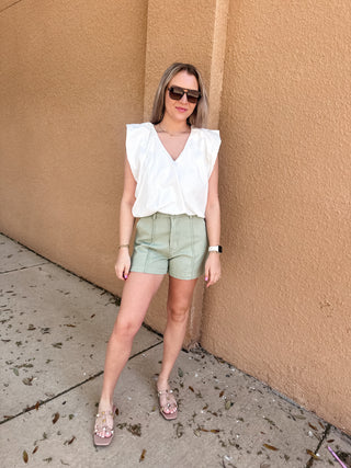 Soild Poplin V-Neck Bubble Top - Karlie-Short Sleeve Top-K. Ellis Boutique