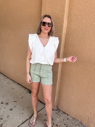 Soild Poplin V-Neck Bubble Top - Karlie-Short Sleeve Top-K. Ellis Boutique