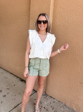 Soild Poplin V-Neck Bubble Top - Karlie-Short Sleeve Top-K. Ellis Boutique