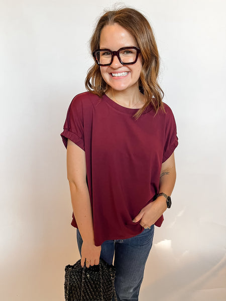 Elyse Jersey Knit Top- Burgundy-K. Ellis Boutique