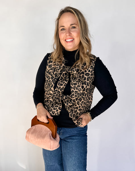 Animal Printed Adjustable Front Tie Vest- Brown-K. Ellis Boutique