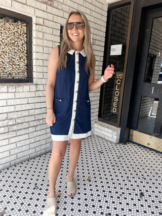 Jenny Button Front Mini Dress- Navy-Mini Dress-K. Ellis Boutique