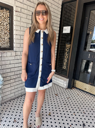 Jenny Button Front Mini Dress- Navy-Mini Dress-K. Ellis Boutique