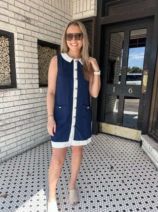 Jenny Button Front Mini Dress- Navy-Mini Dress-K. Ellis Boutique