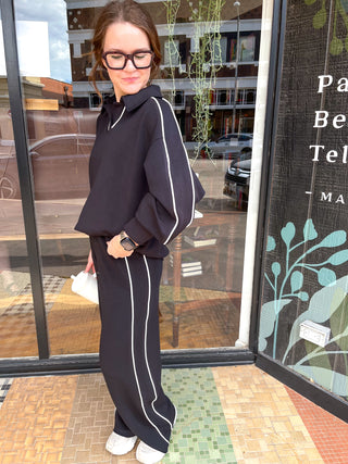 Modal Scuba Piping Pant- Black/Cream-Pant-K. Ellis Boutique
