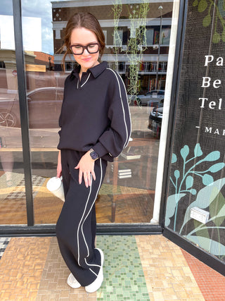 Modal Scuba Piping Pant- Black/Cream-Pant-K. Ellis Boutique