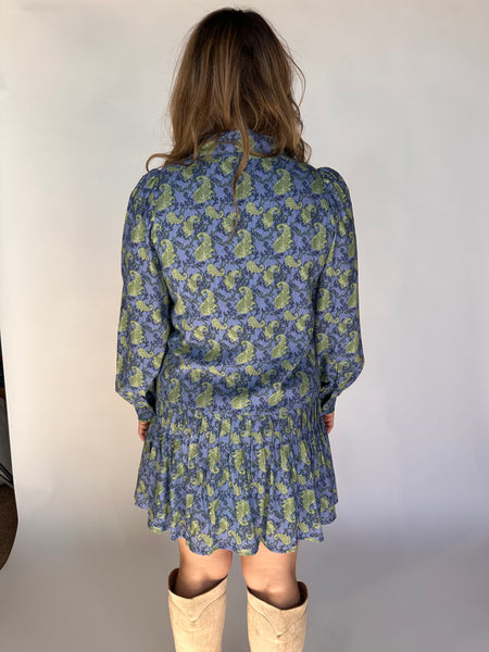 Abstract Print Dropped Waist Shirt Dress- Blue-K. Ellis Boutique