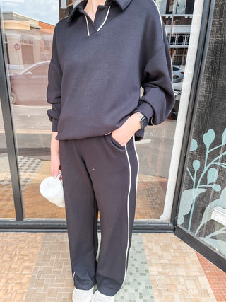 Modal Scuba Piping Pant- Black/Cream-Pant-K. Ellis Boutique