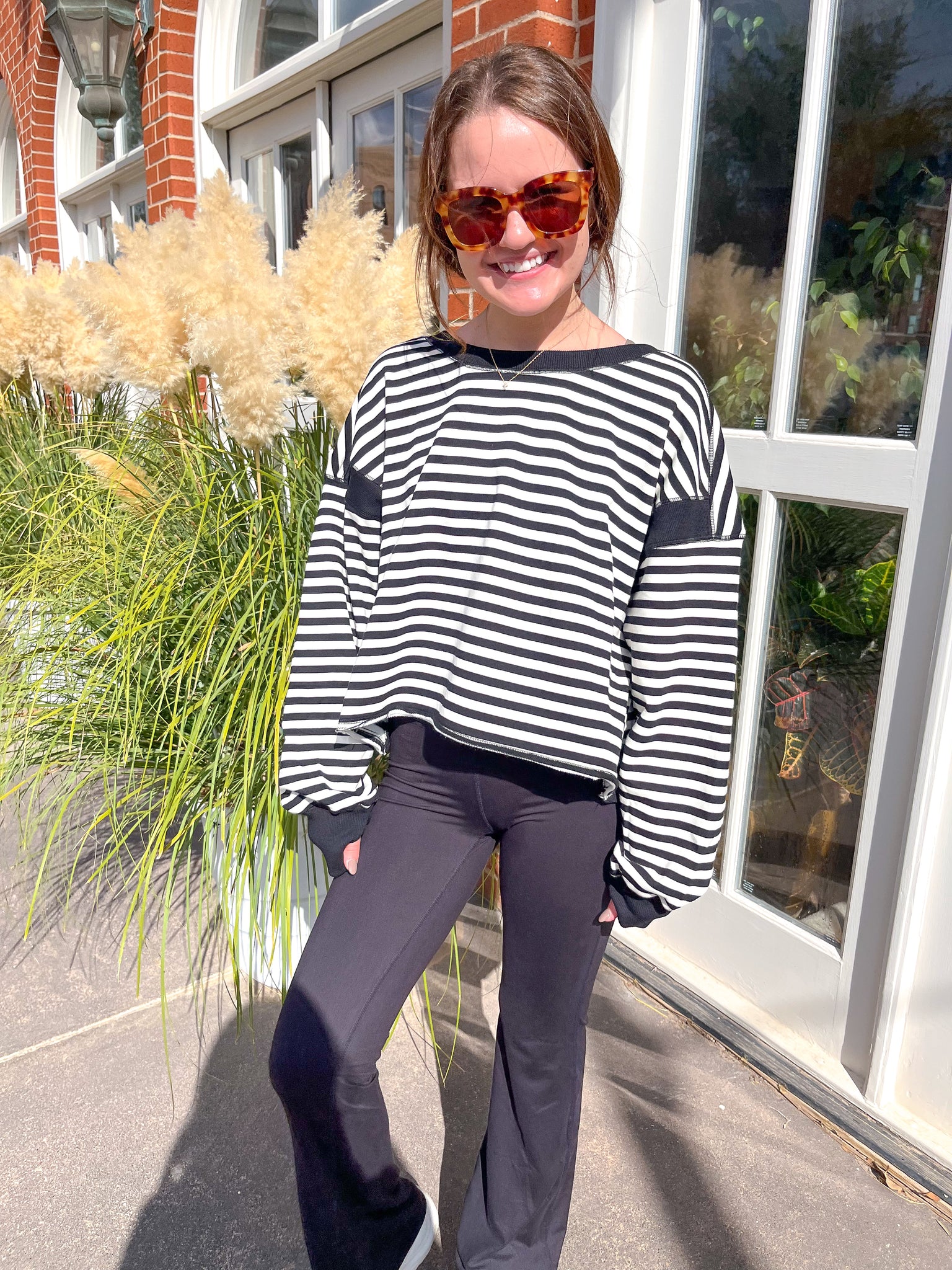 Open Back Striped Pullover- Black & White-K. Ellis Boutique