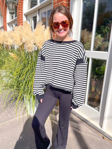 Open Back Striped Pullover- Black & White-K. Ellis Boutique