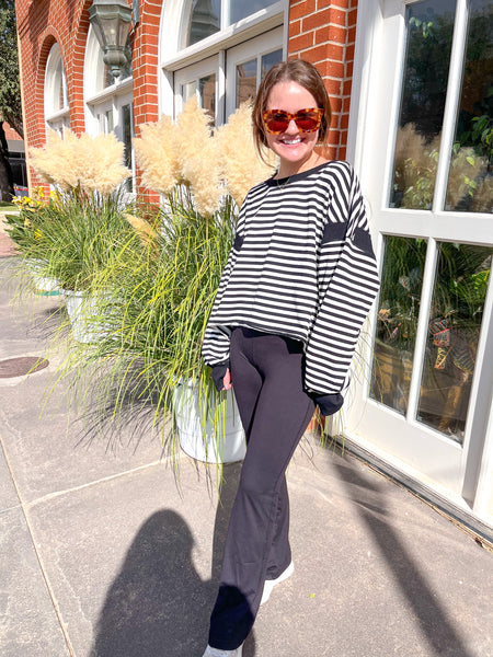 Open Back Striped Pullover- Black & White-K. Ellis Boutique