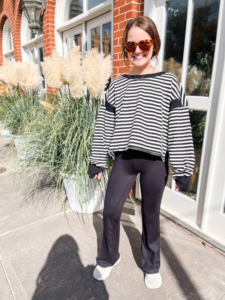 Open Back Striped Pullover- Black & White-K. Ellis Boutique