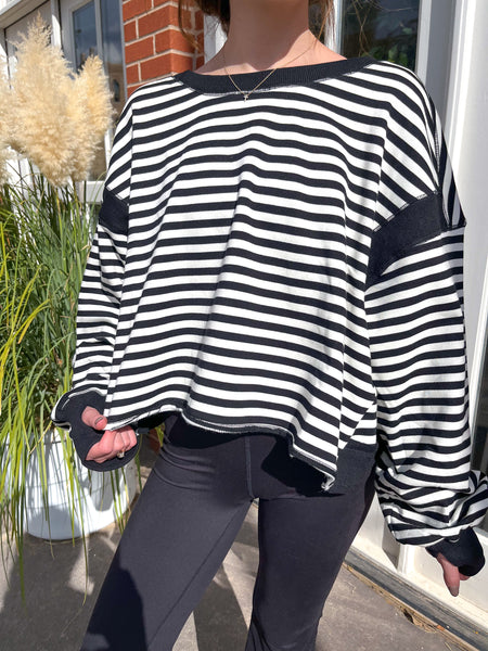 Open Back Striped Pullover- Black & White-K. Ellis Boutique