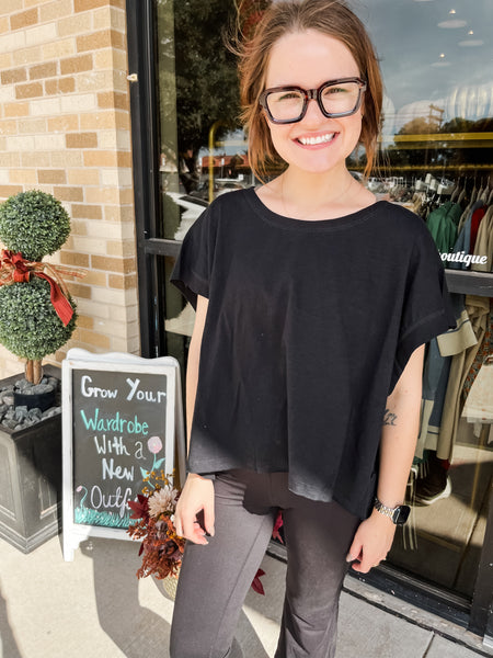 Cotton Slub Open Back Top- Black-K. Ellis Boutique