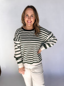 Contrast Striped Sweater Top - Olive-K. Ellis Boutique