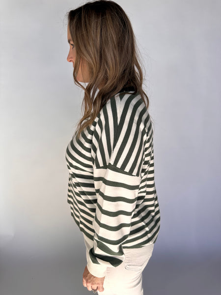 Contrast Striped Sweater Top - Olive-K. Ellis Boutique