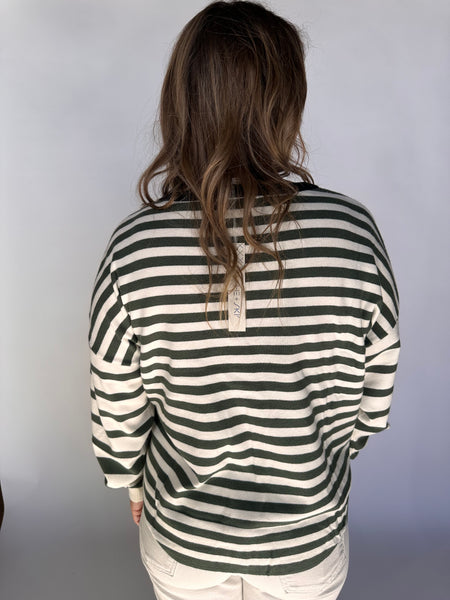 Contrast Striped Sweater Top - Olive-K. Ellis Boutique