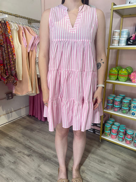 Cotton Stripe Dress - Pink-K. Ellis Boutique