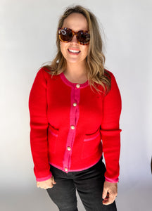 Colorblock Sweater Cardigan- Red/Hot Pink-K. Ellis Boutique