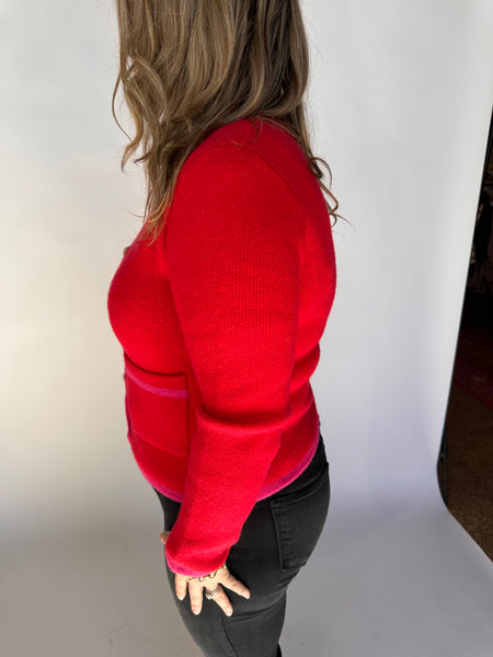 Colorblock Sweater Cardigan- Red/Hot Pink-K. Ellis Boutique