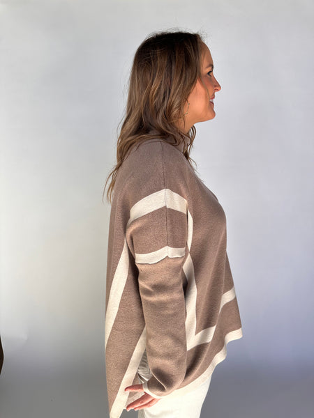 Two Tone Mock Neck Top - Mocha-K. Ellis Boutique