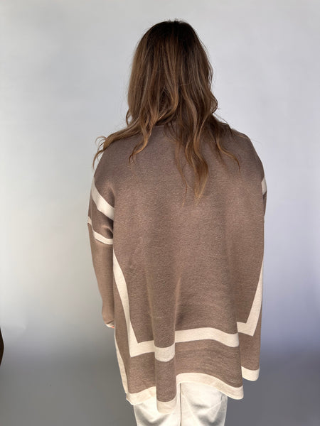 Two Tone Mock Neck Top - Mocha-K. Ellis Boutique