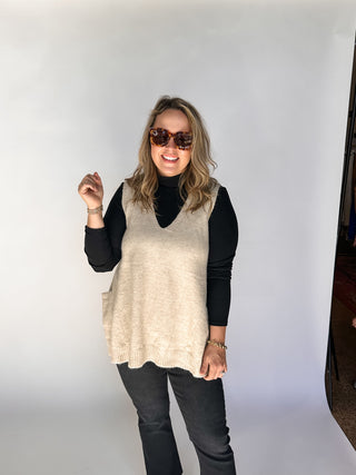 Sweater Vest With Pockets - Natural-Sweater-K. Ellis Boutique