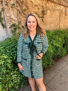 Tweed Button Up Mini Dress- Hunter Green-K. Ellis Boutique