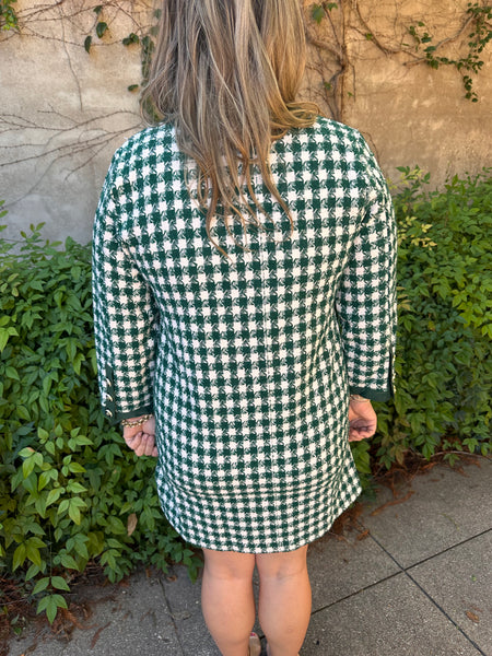 Tweed Button Up Mini Dress- Hunter Green-K. Ellis Boutique