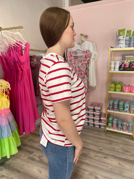 Short Sleeve Stripe Top - Red-K. Ellis Boutique