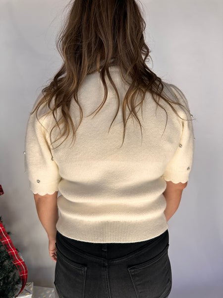 Scallop Embellishment Knit- White-K. Ellis Boutique