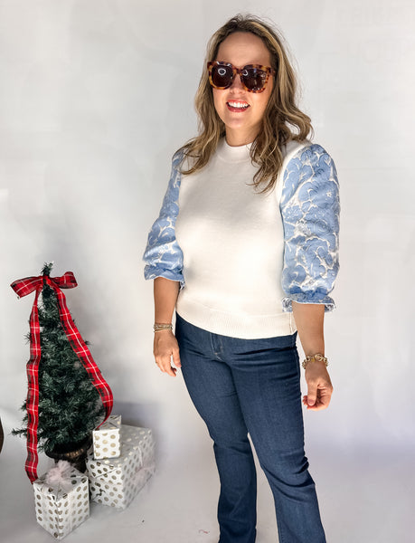 Winter Blue and White Sleeve Blouse- THML-K. Ellis Boutique