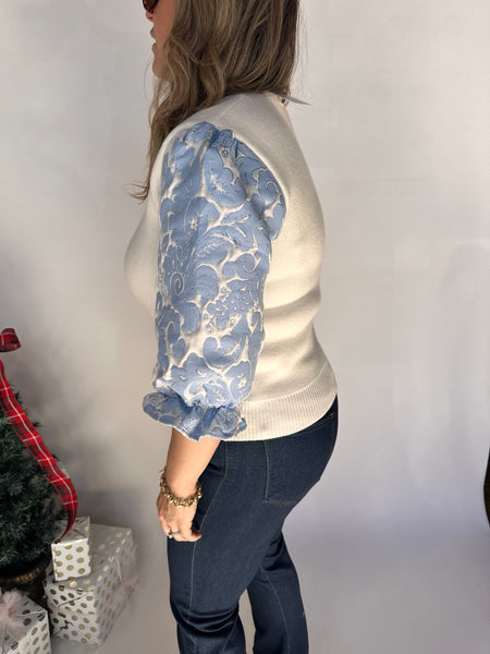 Winter Blue and White Sleeve Blouse- THML-K. Ellis Boutique