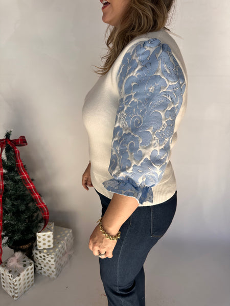 Winter Blue and White Sleeve Blouse- THML-K. Ellis Boutique