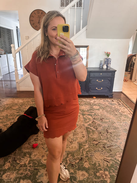 Scallop Hem Skirt Set- Clay-K. Ellis Boutique