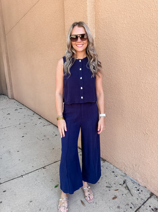Charlotte Solid Woven Pant- Navy-Pant-K. Ellis Boutique